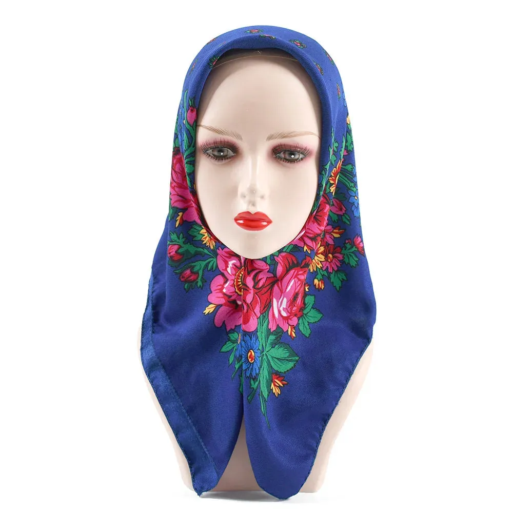 70*70cm Luxury Flowers Square Russian Scarf Women Floral Printed Shawl Female Bandana Head Wrap Headband Scarves Handkerchief