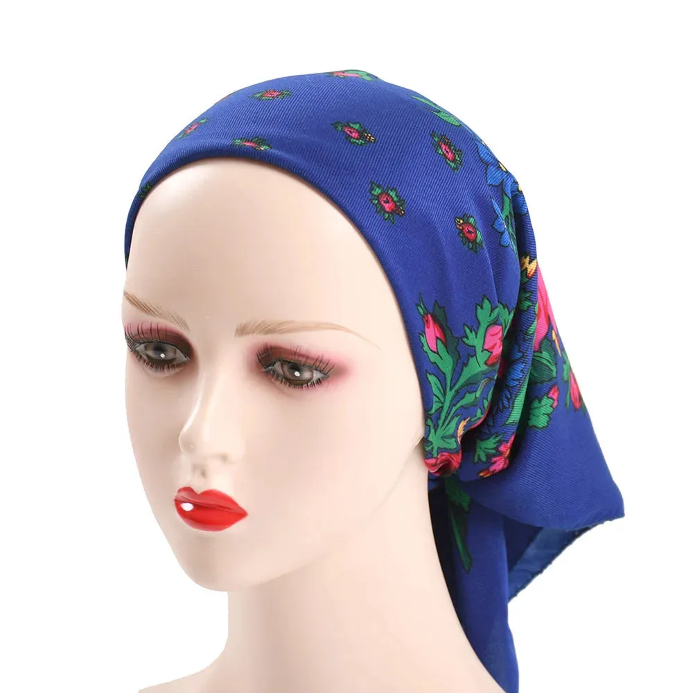 70*70cm Luxury Flowers Square Russian Scarf Women Floral Printed Shawl Female Bandana Head Wrap Headband Scarves Handkerchief