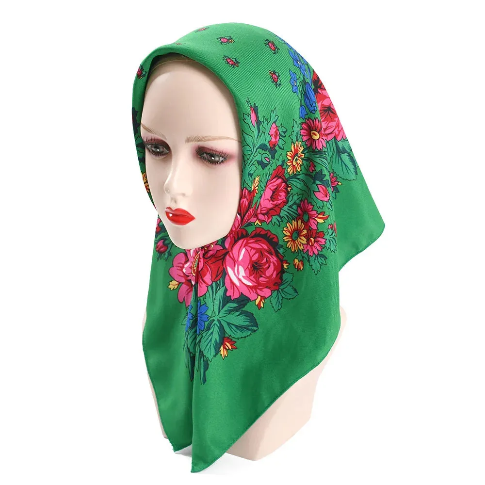 70*70cm Luxury Flowers Square Russian Scarf Women Floral Printed Shawl Female Bandana Head Wrap Headband Scarves Handkerchief