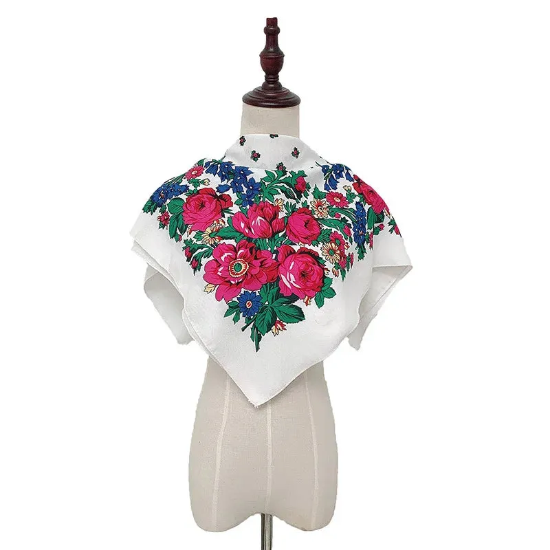 70*70cm Luxury Flowers Square Russian Scarf Women Floral Printed Shawl Female Bandana Head Wrap Headband Scarves Handkerchief