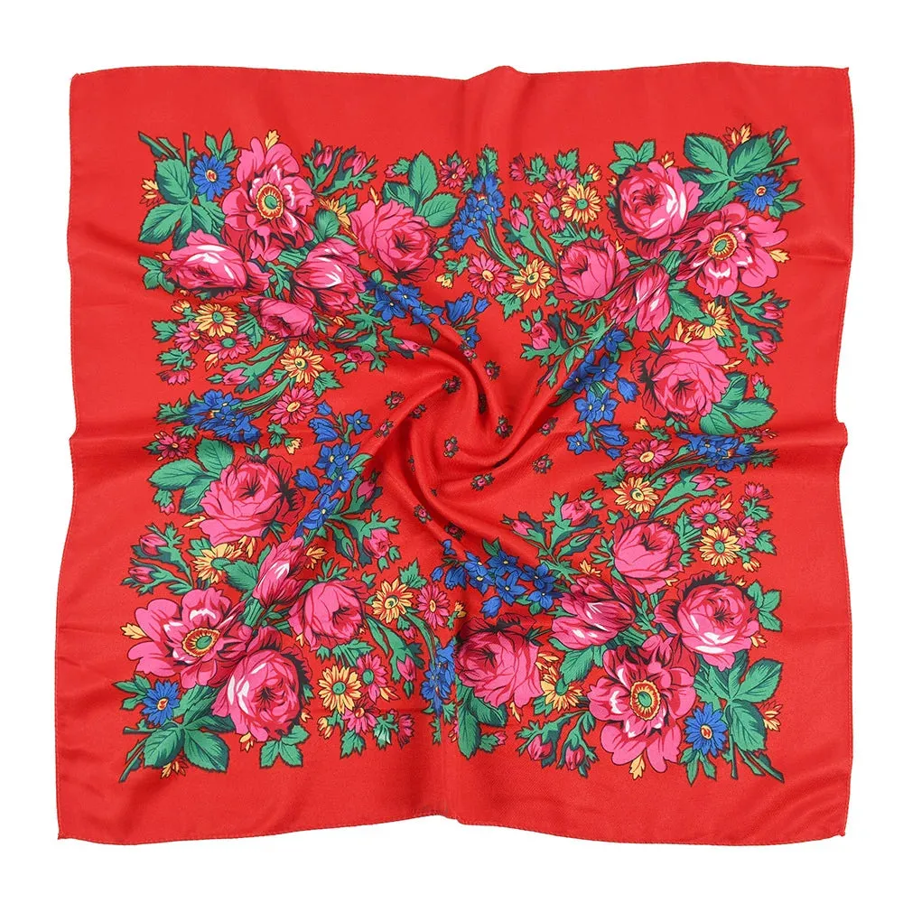 70*70cm Luxury Flowers Square Russian Scarf Women Floral Printed Shawl Female Bandana Head Wrap Headband Scarves Handkerchief