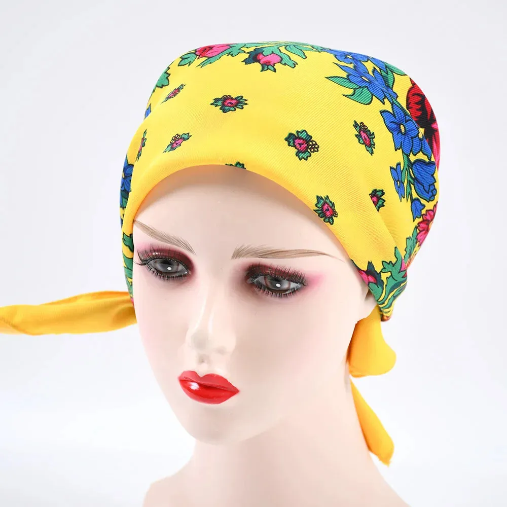 70*70cm Luxury Flowers Square Russian Scarf Women Floral Printed Shawl Female Bandana Head Wrap Headband Scarves Handkerchief