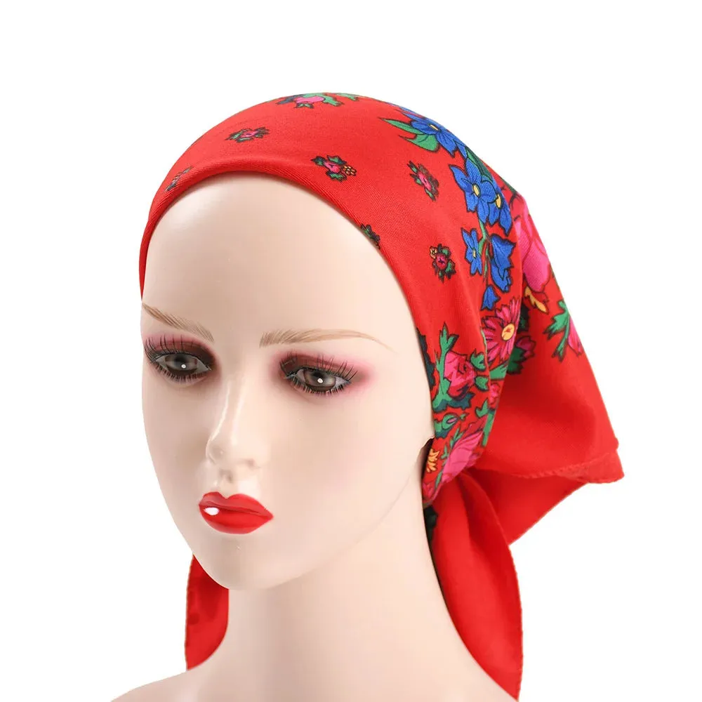70*70cm Luxury Flowers Square Russian Scarf Women Floral Printed Shawl Female Bandana Head Wrap Headband Scarves Handkerchief