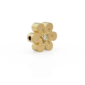 7mm Diamond 18k Solid Yellow Gold Fancy Daisy Flower Design Spacer Finding Beads 2pcs