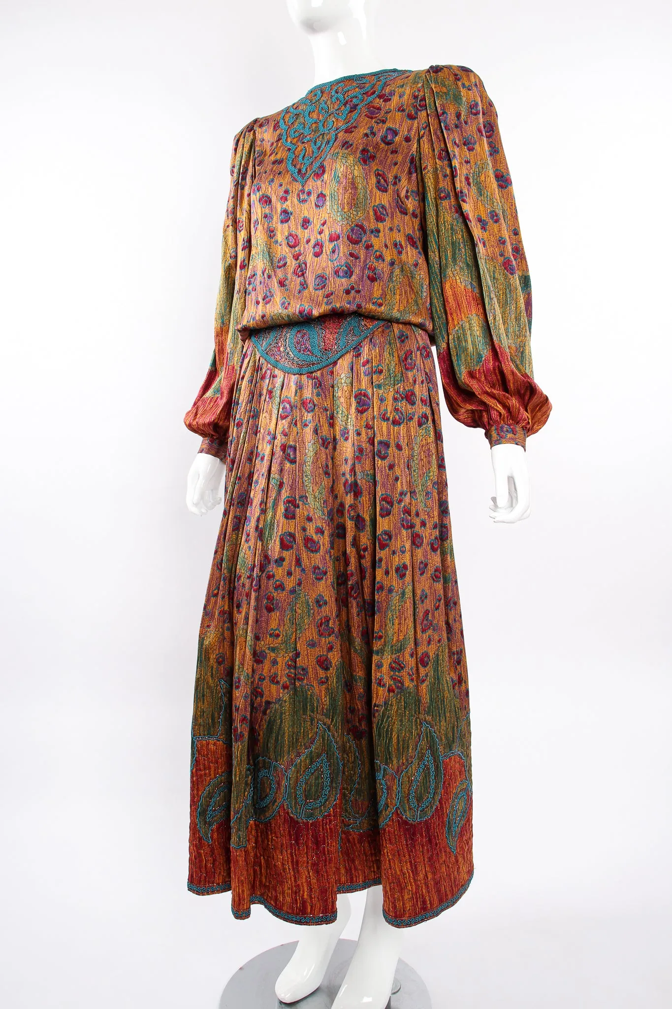 Abstract Floral Embroidered Blouse & Skirt Set