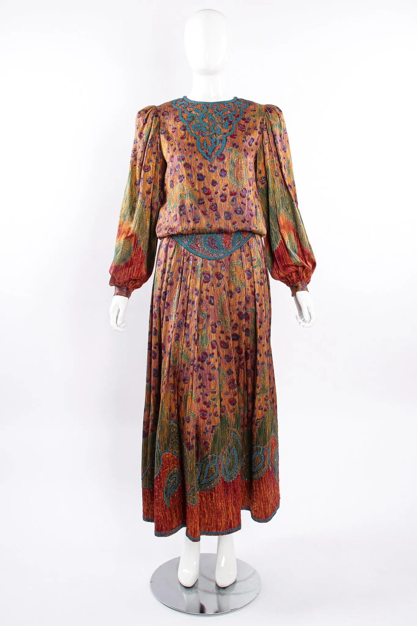 Abstract Floral Embroidered Blouse & Skirt Set