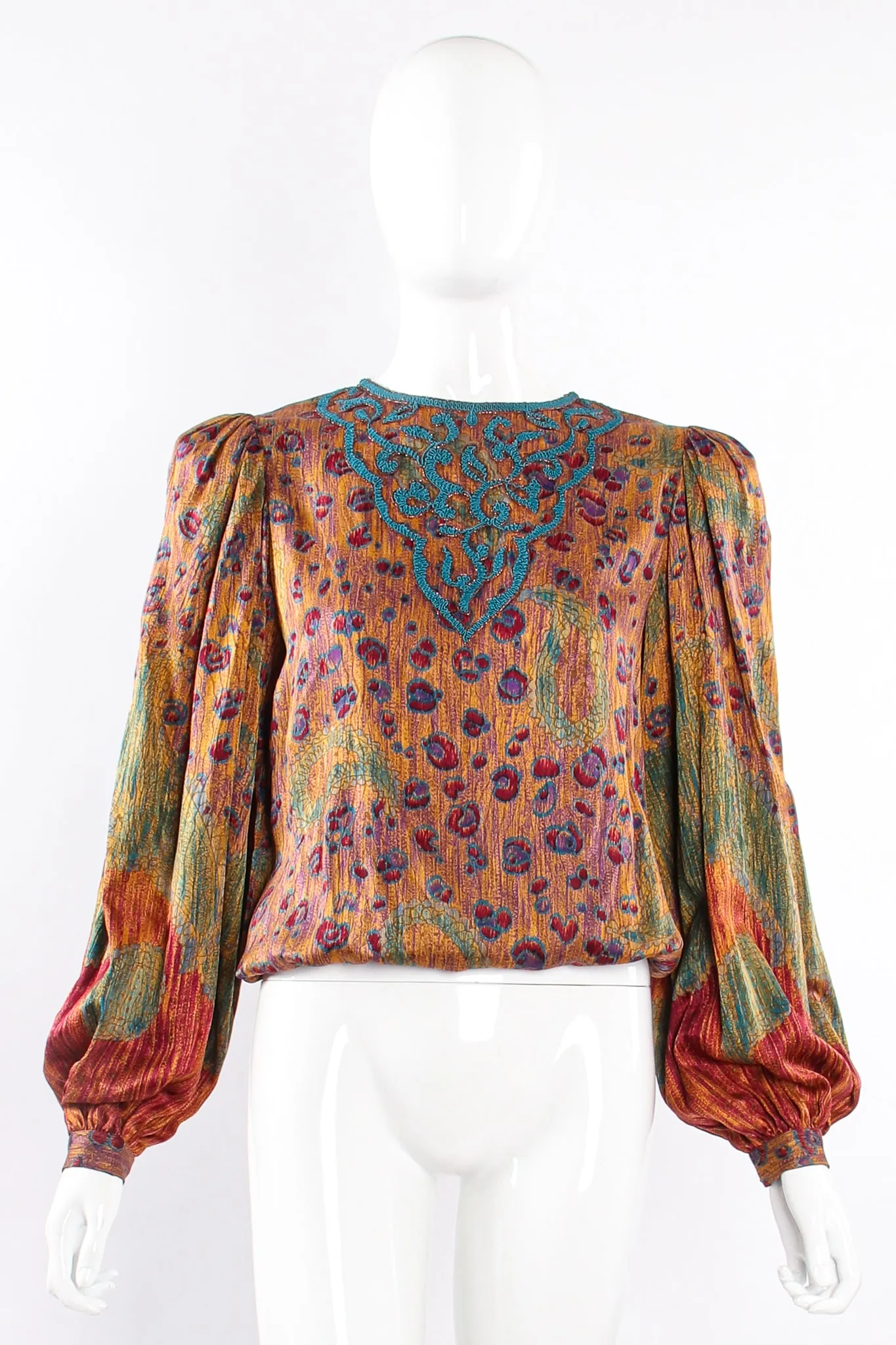 Abstract Floral Embroidered Blouse & Skirt Set