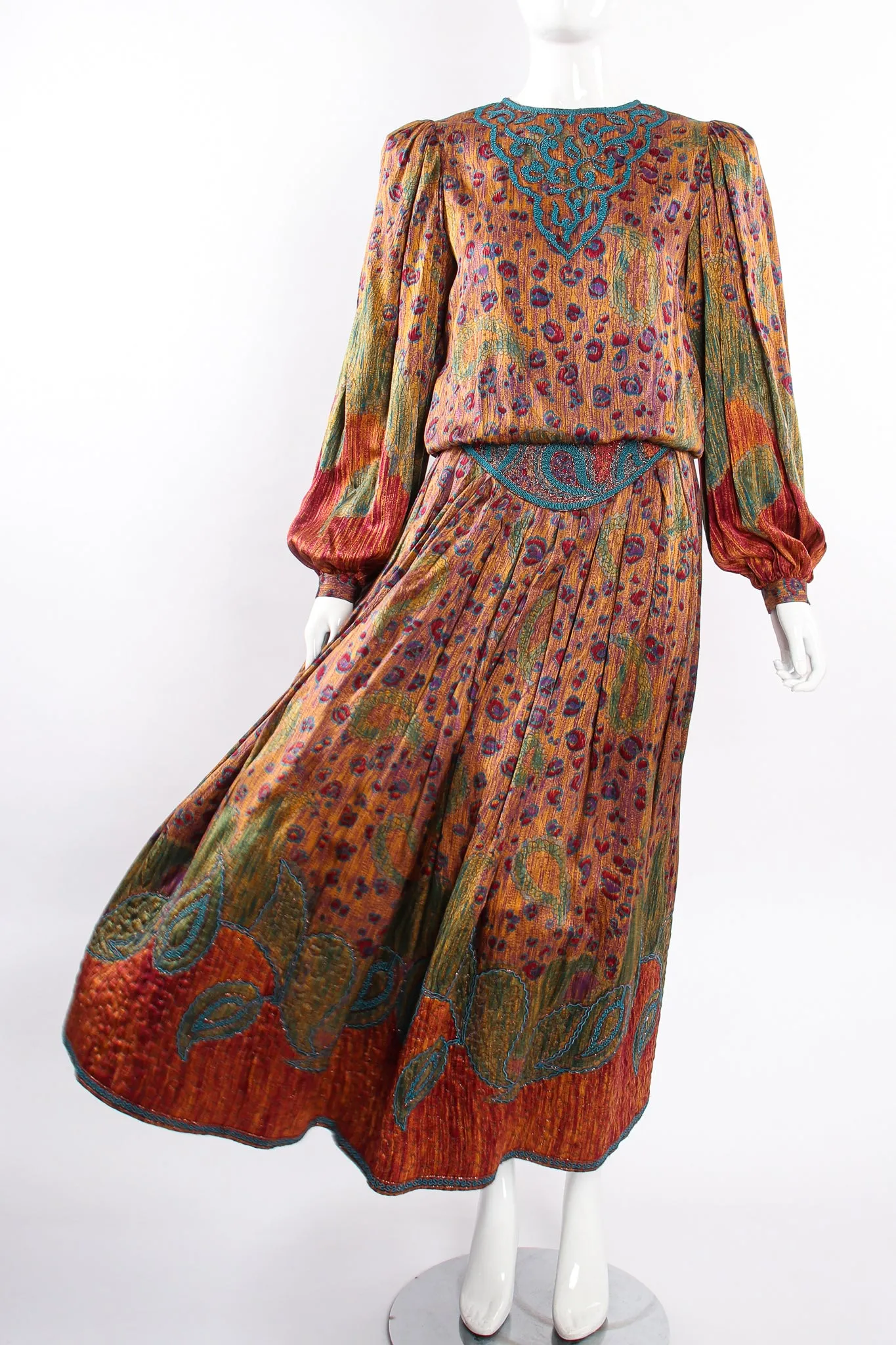 Abstract Floral Embroidered Blouse & Skirt Set