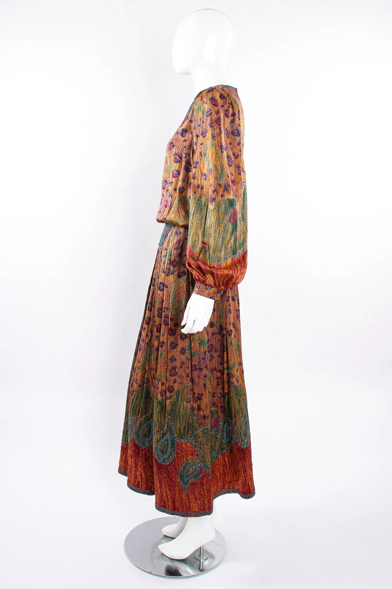 Abstract Floral Embroidered Blouse & Skirt Set