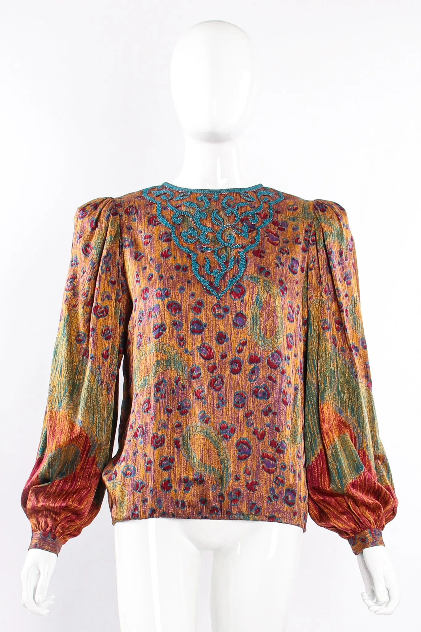 Abstract Floral Embroidered Blouse & Skirt Set