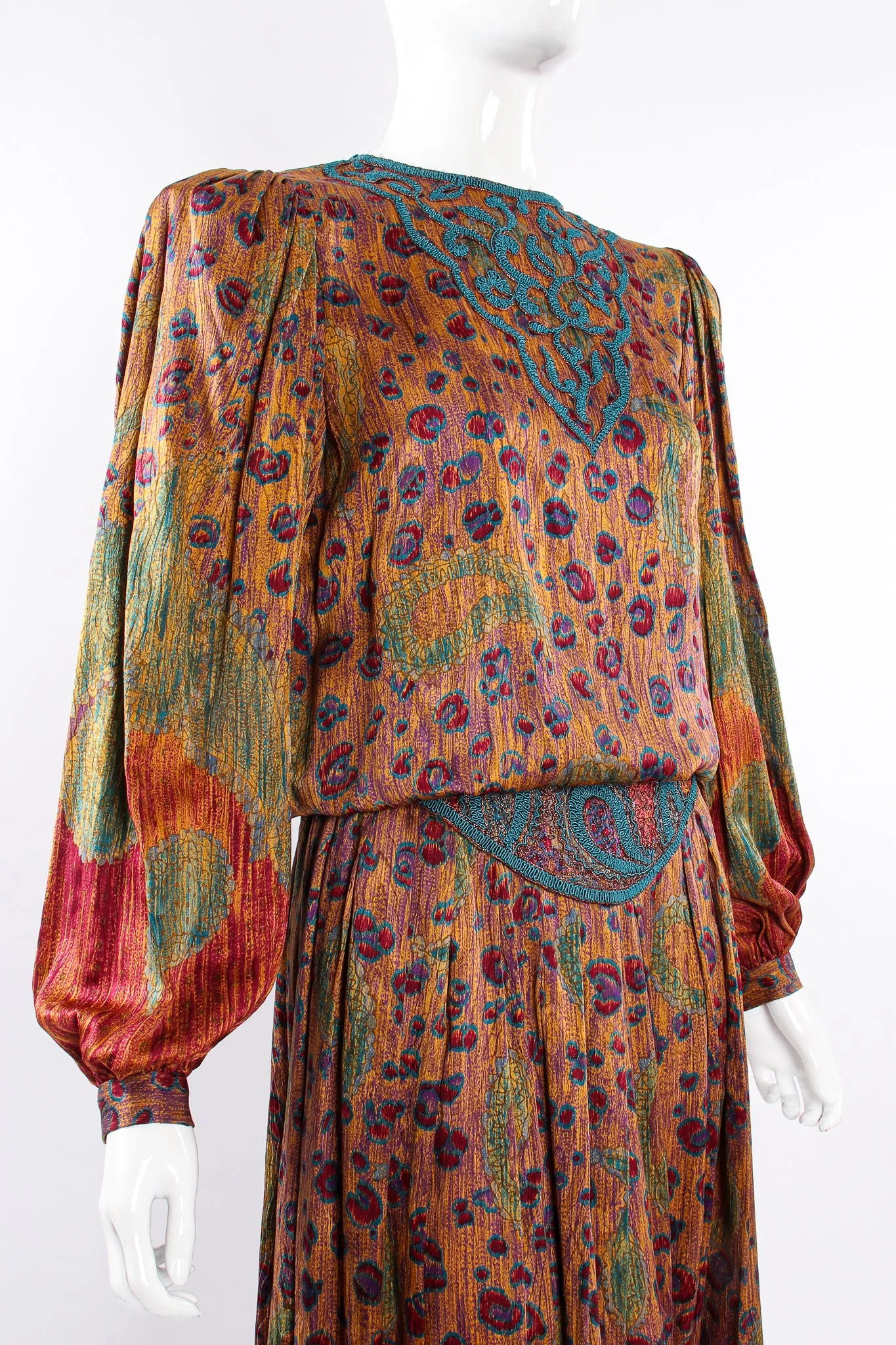 Abstract Floral Embroidered Blouse & Skirt Set