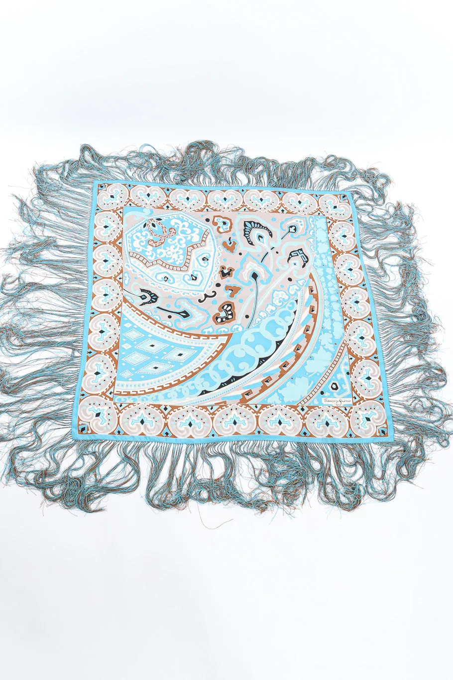 Abstract Geo Leaf Silk Fringe Shawl