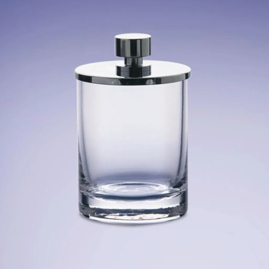 Addition Plain Crystal Cotton Tips Holder - Free Standing - 5" Brass/Glass/Polished Chrome (Final Sale)