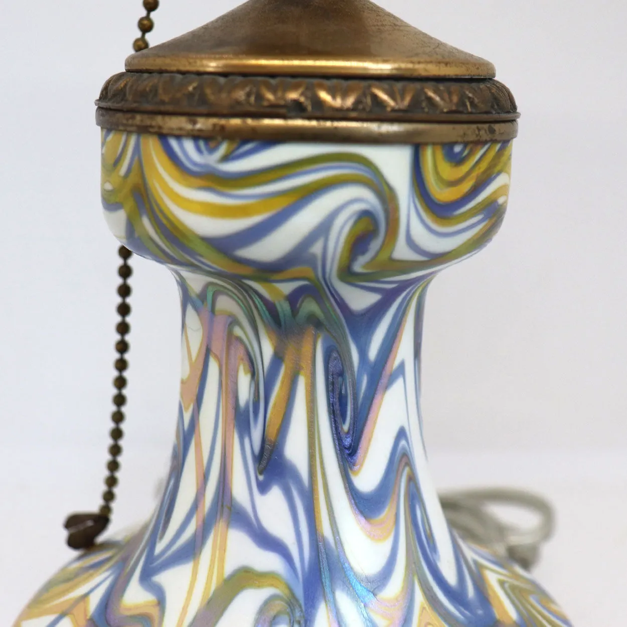 American Quezal Bronze Mounted Glass King Tut One-Light Table Lamp