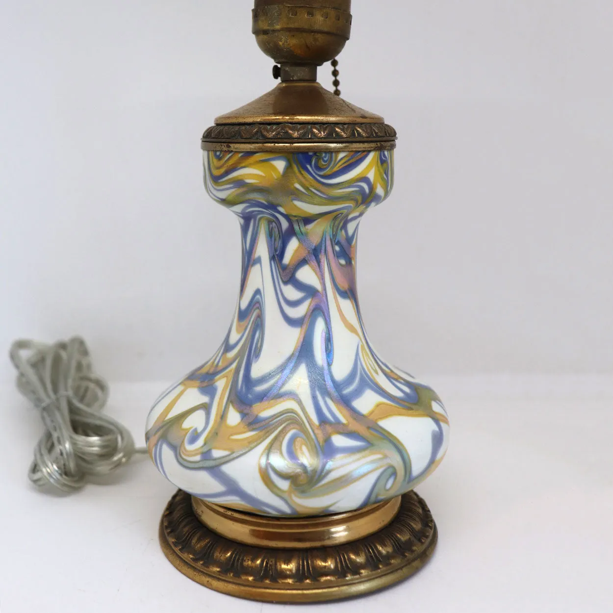 American Quezal Bronze Mounted Glass King Tut One-Light Table Lamp