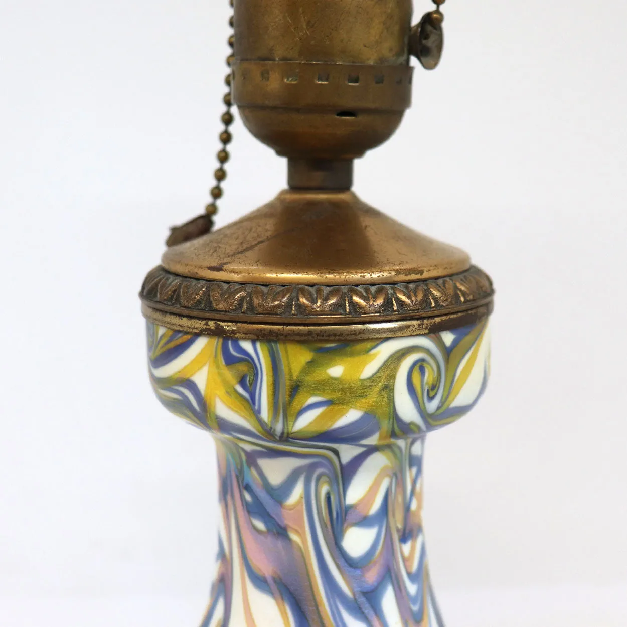 American Quezal Bronze Mounted Glass King Tut One-Light Table Lamp