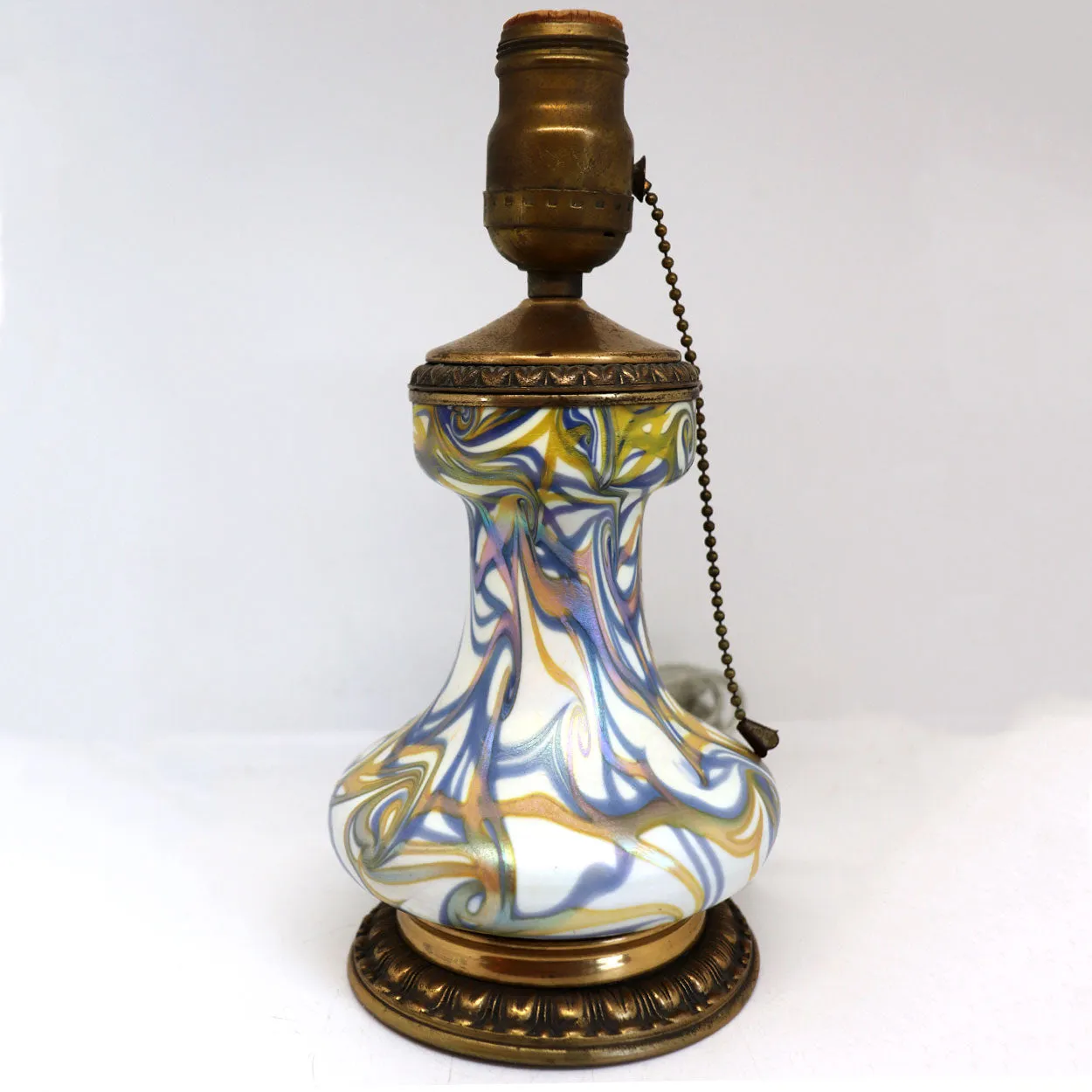 American Quezal Bronze Mounted Glass King Tut One-Light Table Lamp