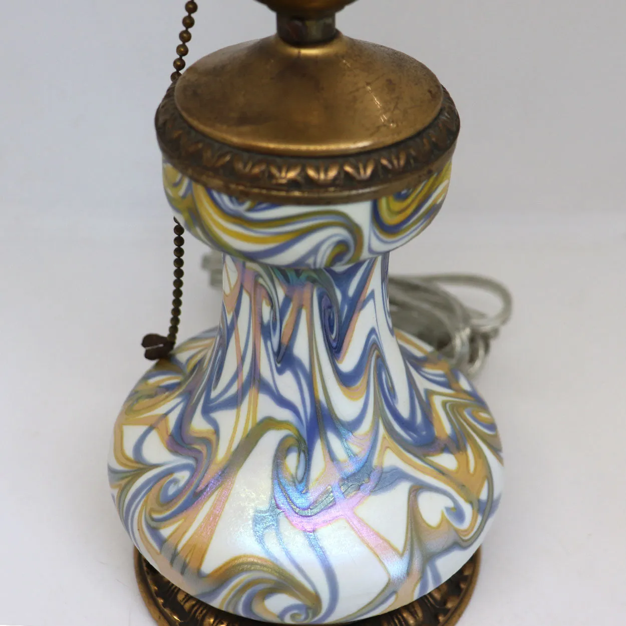 American Quezal Bronze Mounted Glass King Tut One-Light Table Lamp