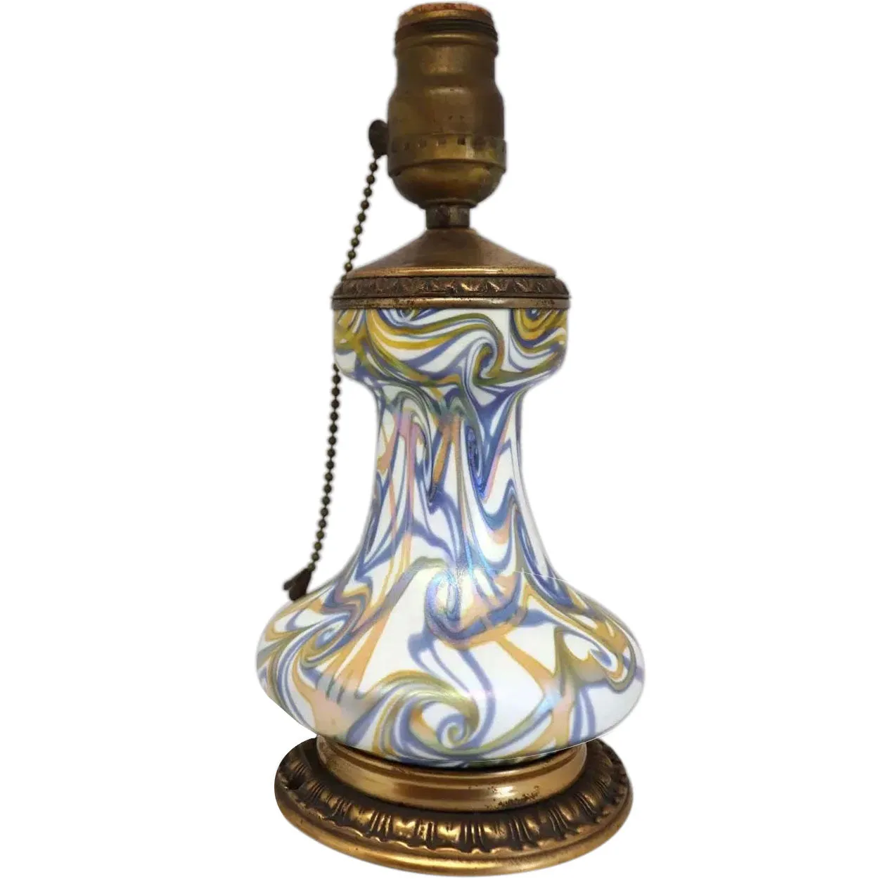 American Quezal Bronze Mounted Glass King Tut One-Light Table Lamp