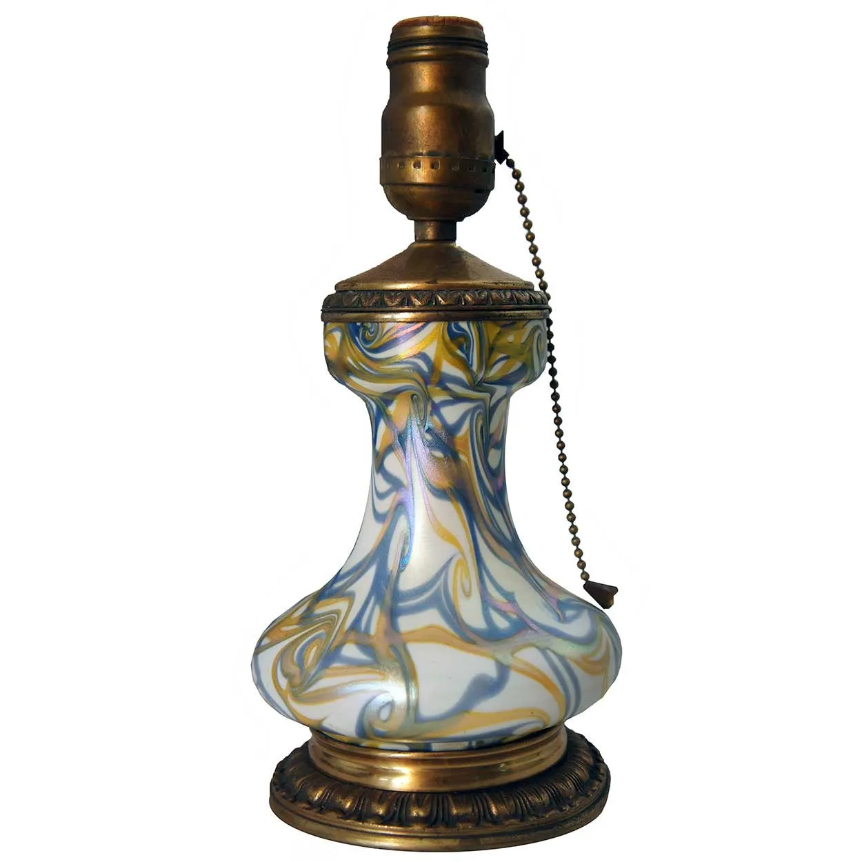 American Quezal Bronze Mounted Glass King Tut One-Light Table Lamp