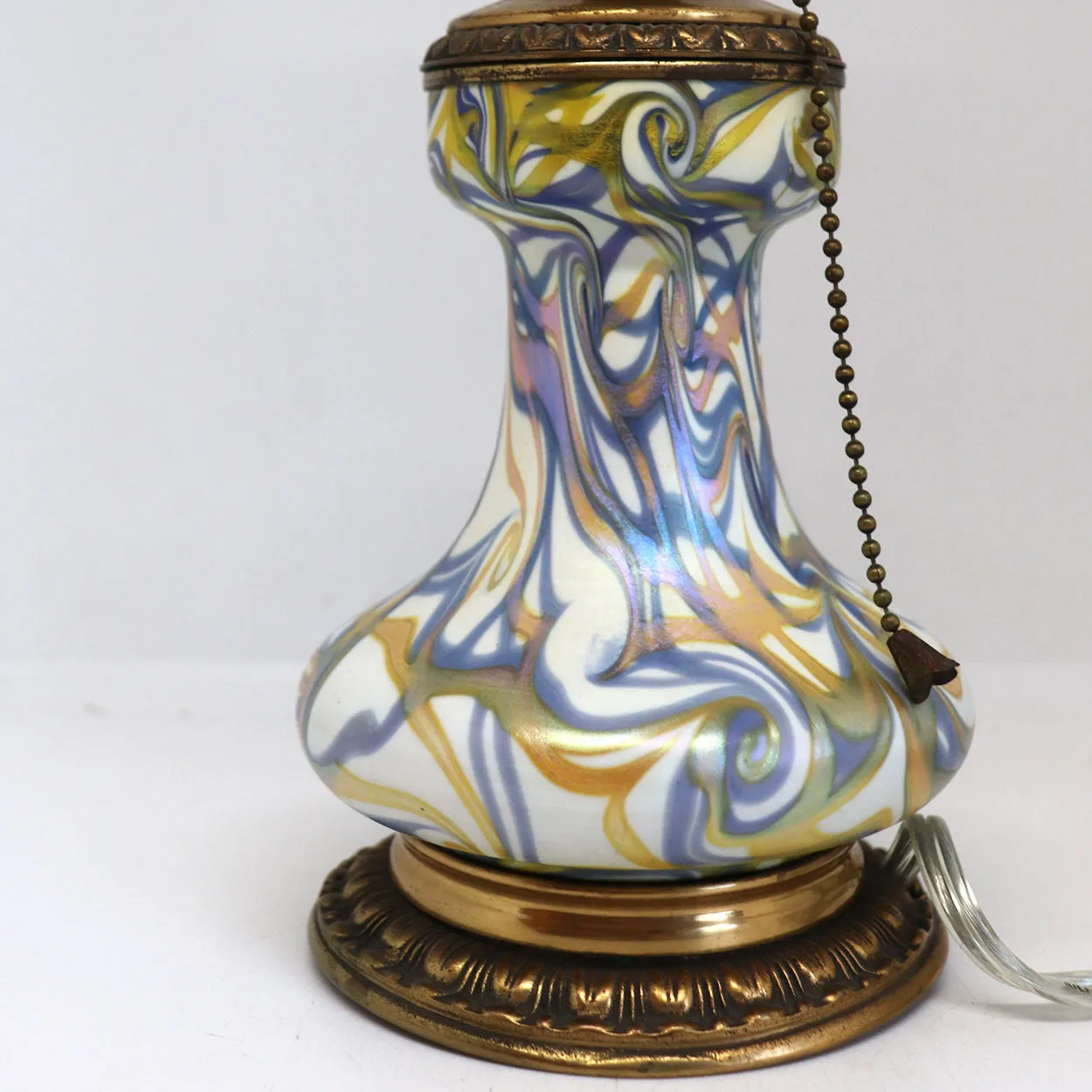 American Quezal Bronze Mounted Glass King Tut One-Light Table Lamp