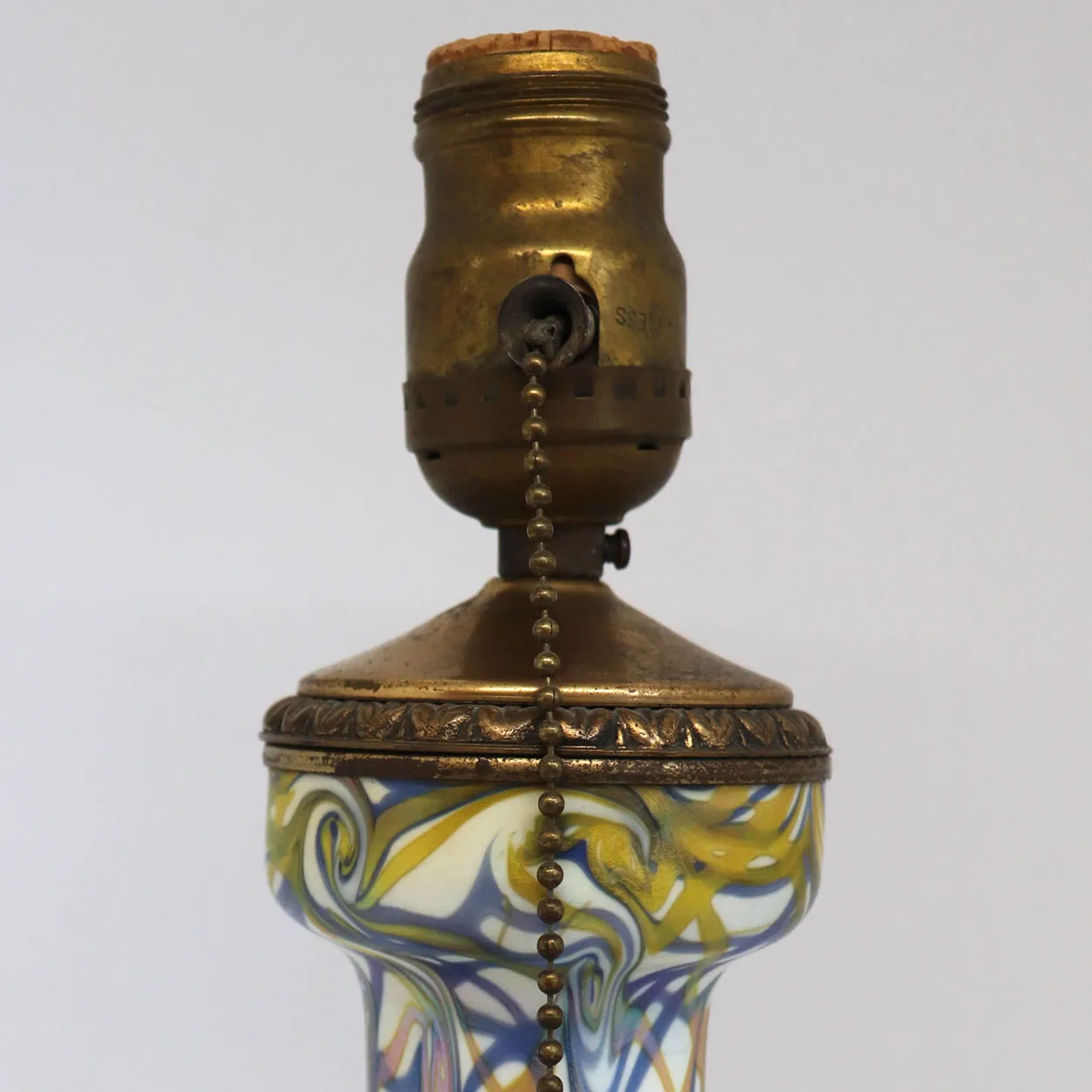 American Quezal Bronze Mounted Glass King Tut One-Light Table Lamp