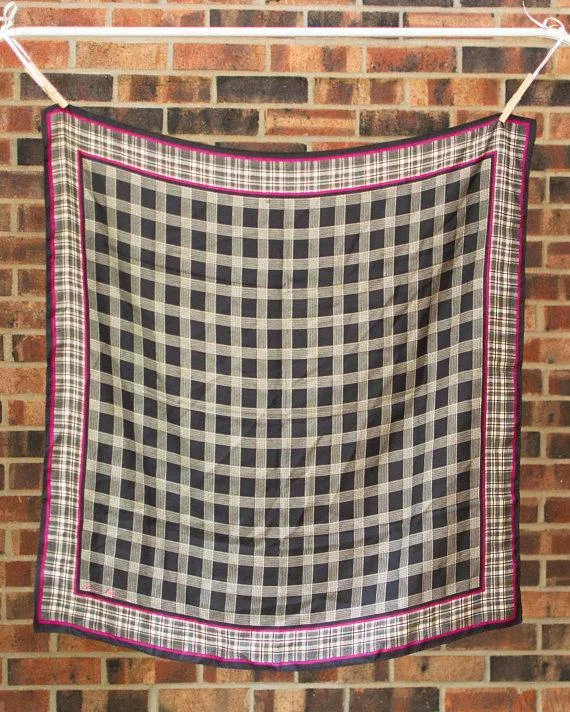 Anne Klein Silk Scarf Black, White, and Pink Checkerboard Pattern