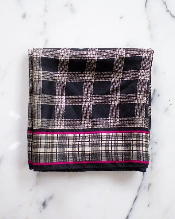 Anne Klein Silk Scarf Black, White, and Pink Checkerboard Pattern