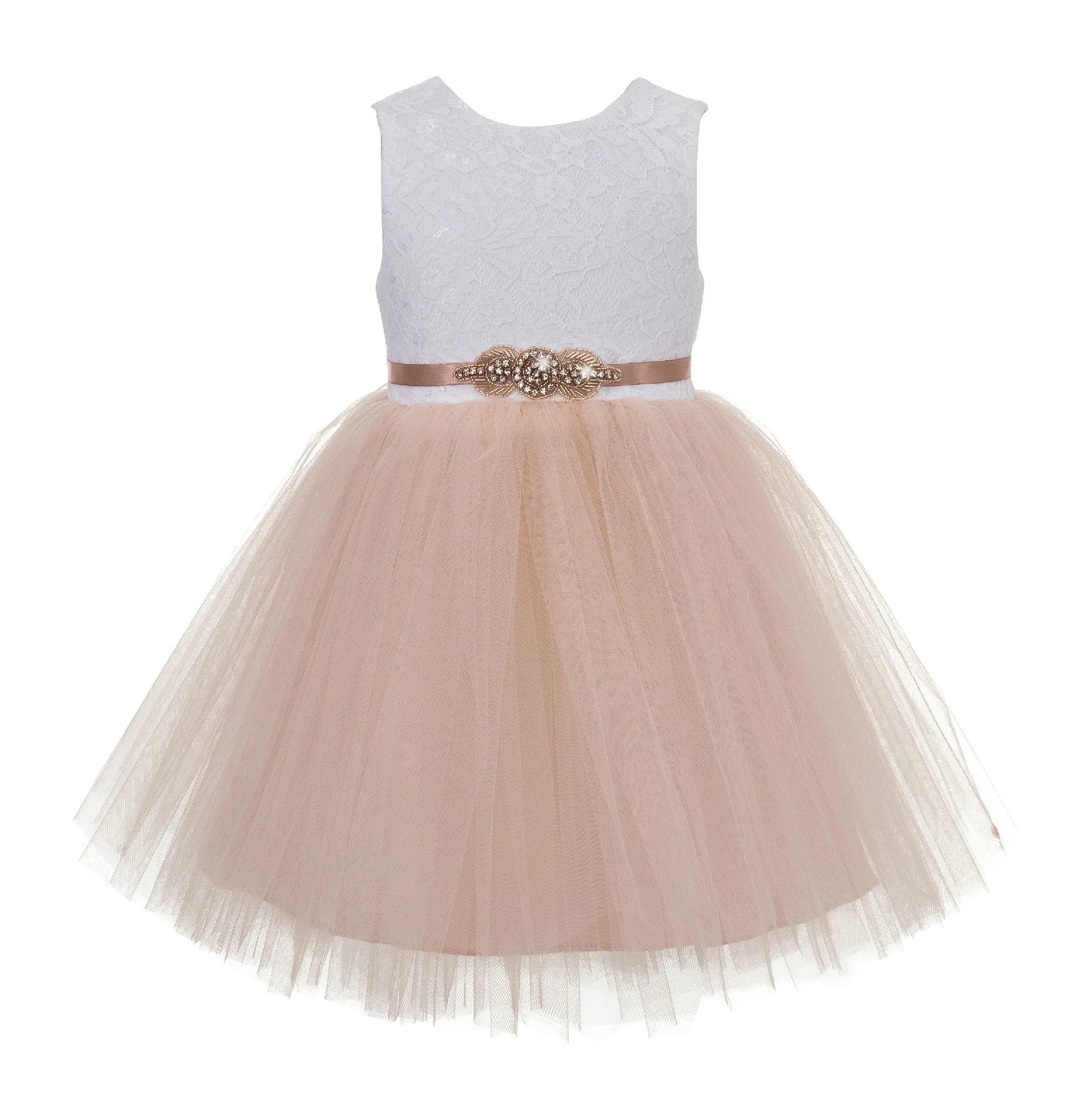 Backless V-Back Lace Flower Girl Dress Dance Recital Ceremonial Gown Formal Birthday Party 206R1