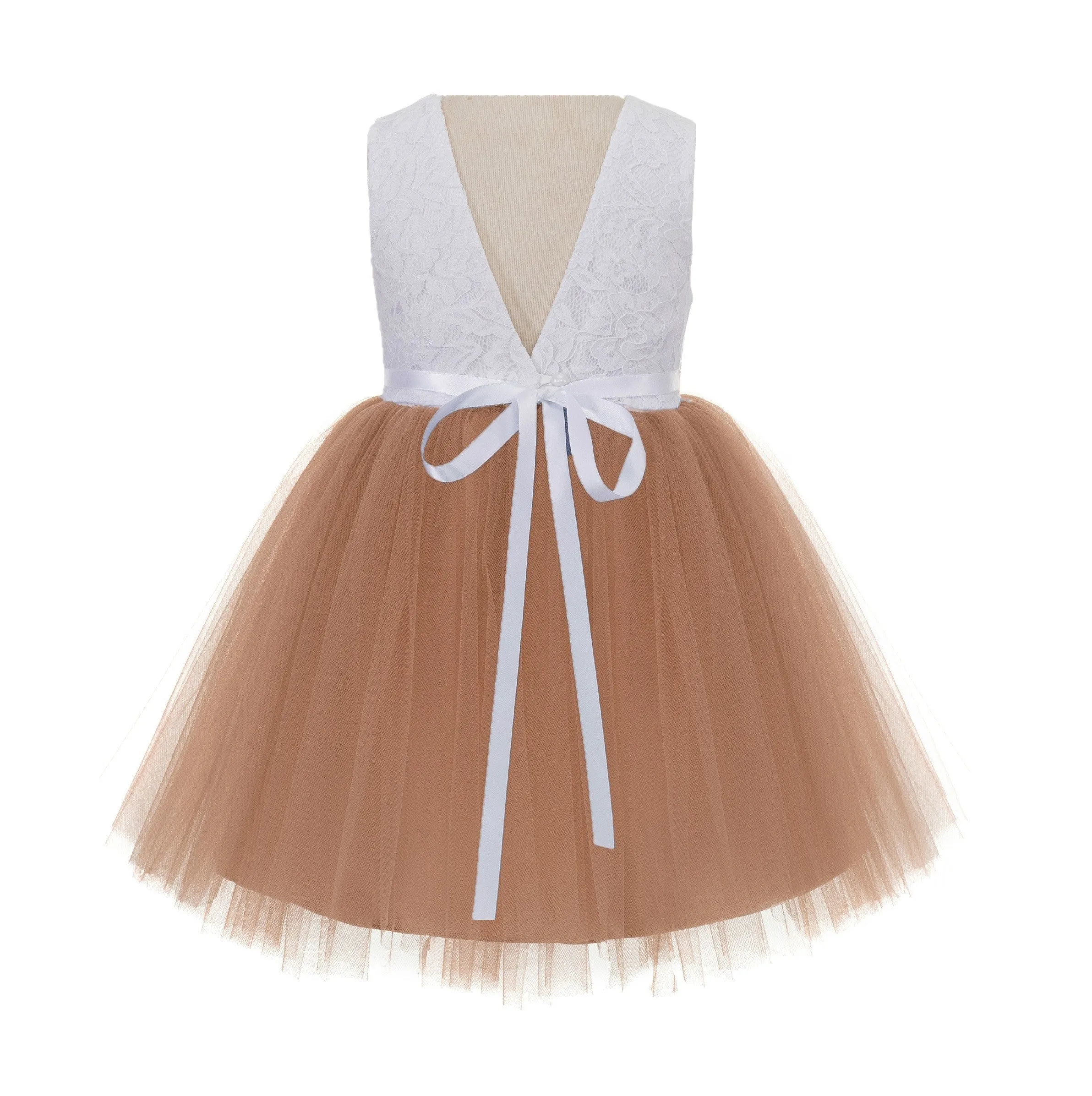 Backless V-Back Lace Flower Girl Dress Dance Recital Ceremonial Gown Formal Birthday Party 206R1
