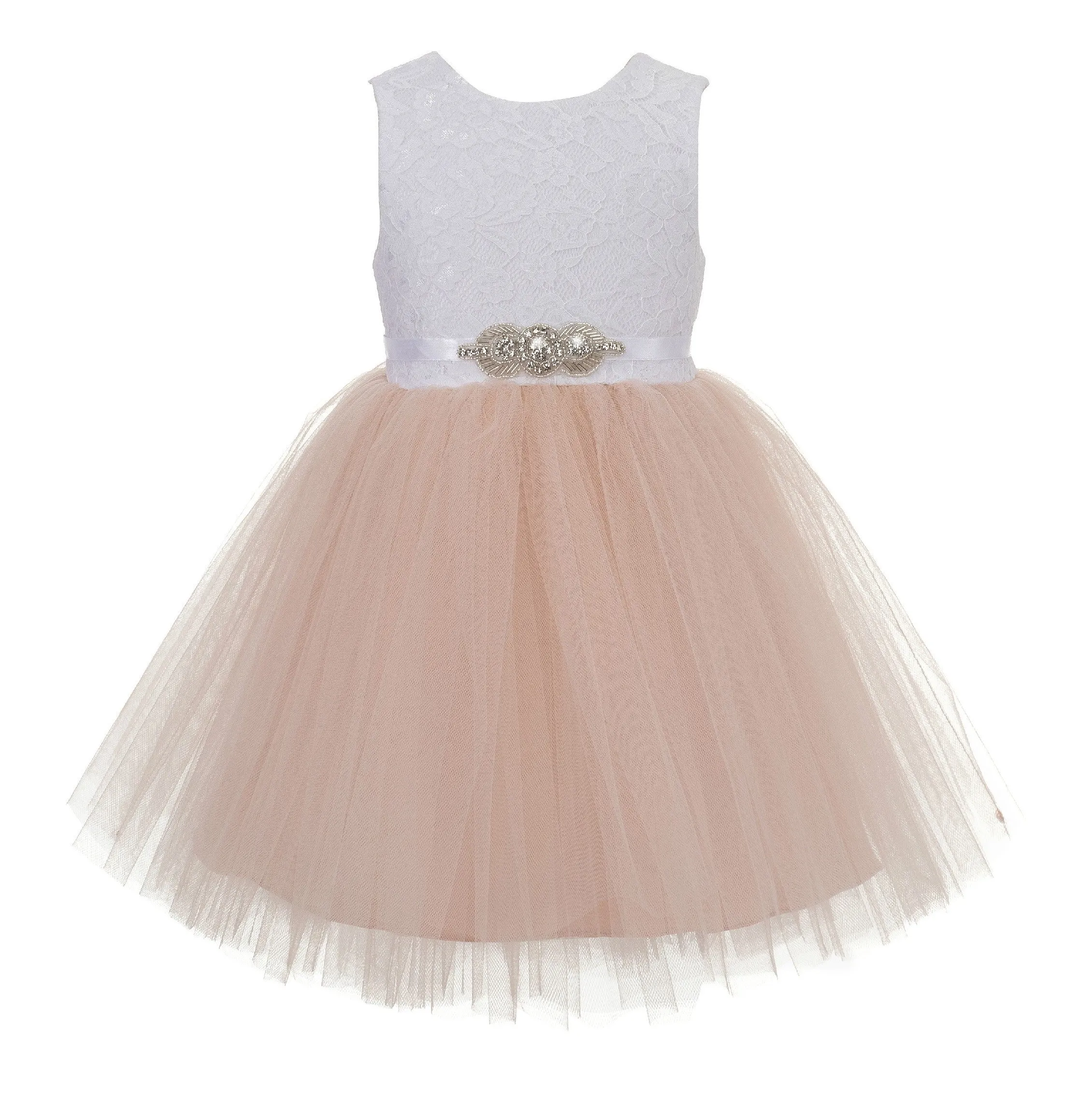 Backless V-Back Lace Flower Girl Dress Dance Recital Ceremonial Gown Formal Birthday Party 206R1