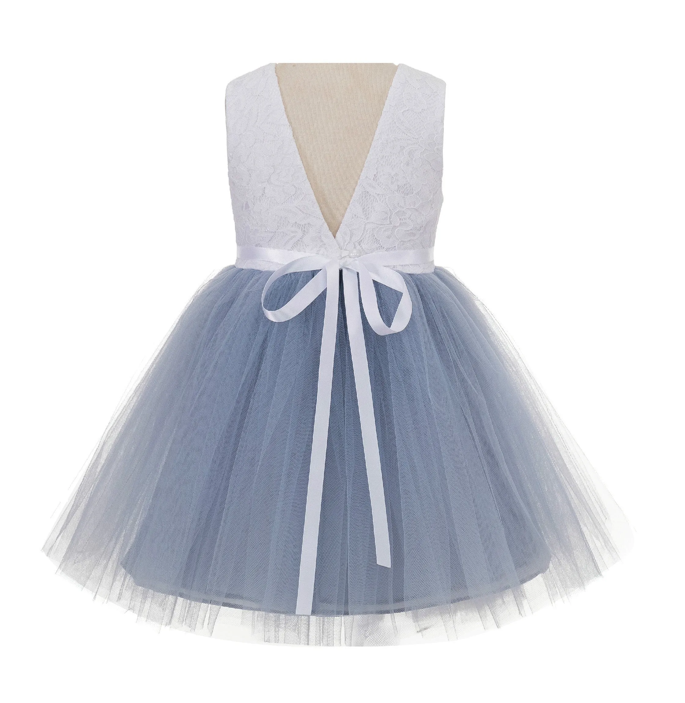 Backless V-Back Lace Flower Girl Dress Dance Recital Ceremonial Gown Formal Birthday Party 206R1