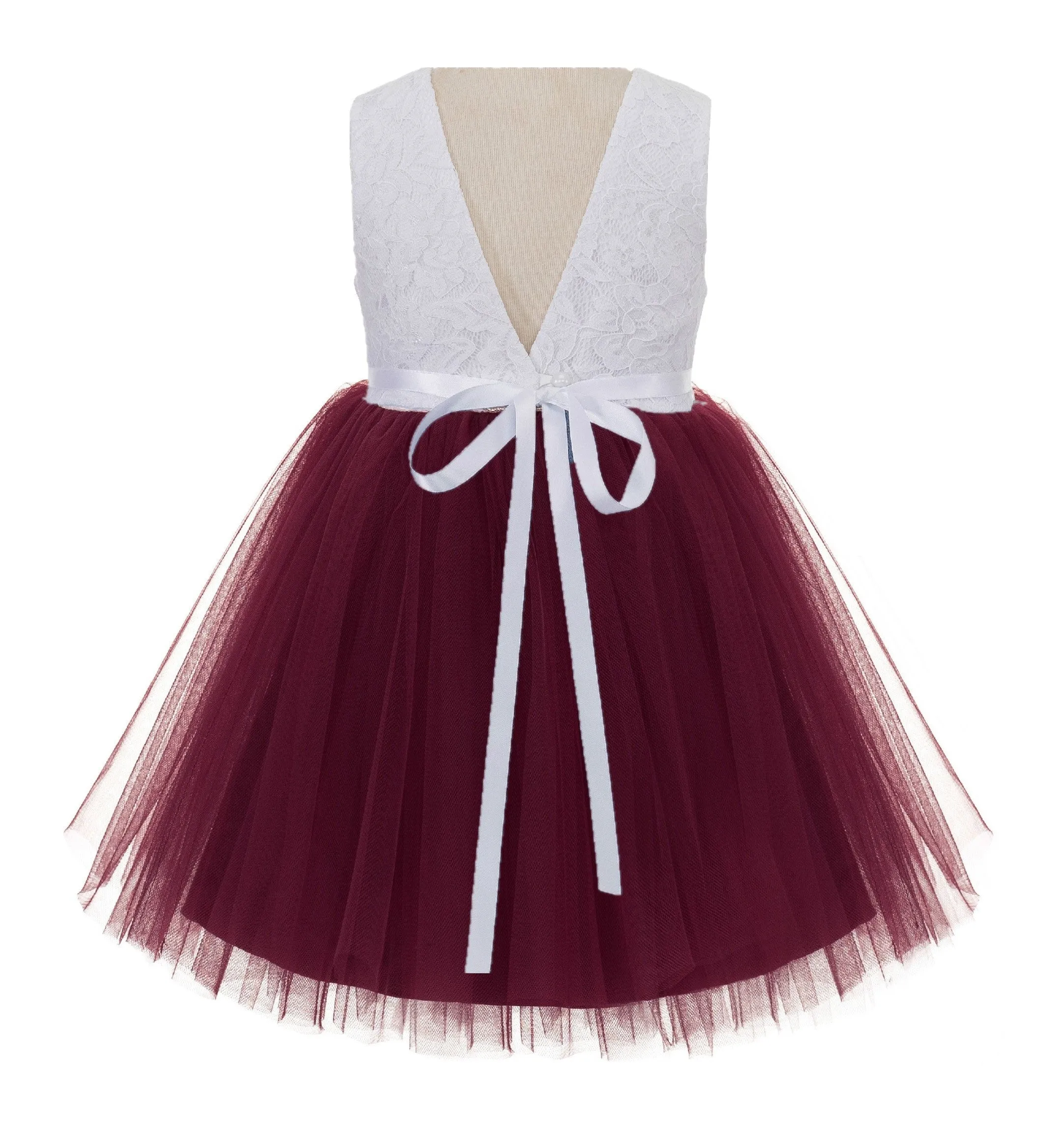 Backless V-Back Lace Flower Girl Dress Dance Recital Ceremonial Gown Formal Birthday Party 206R1