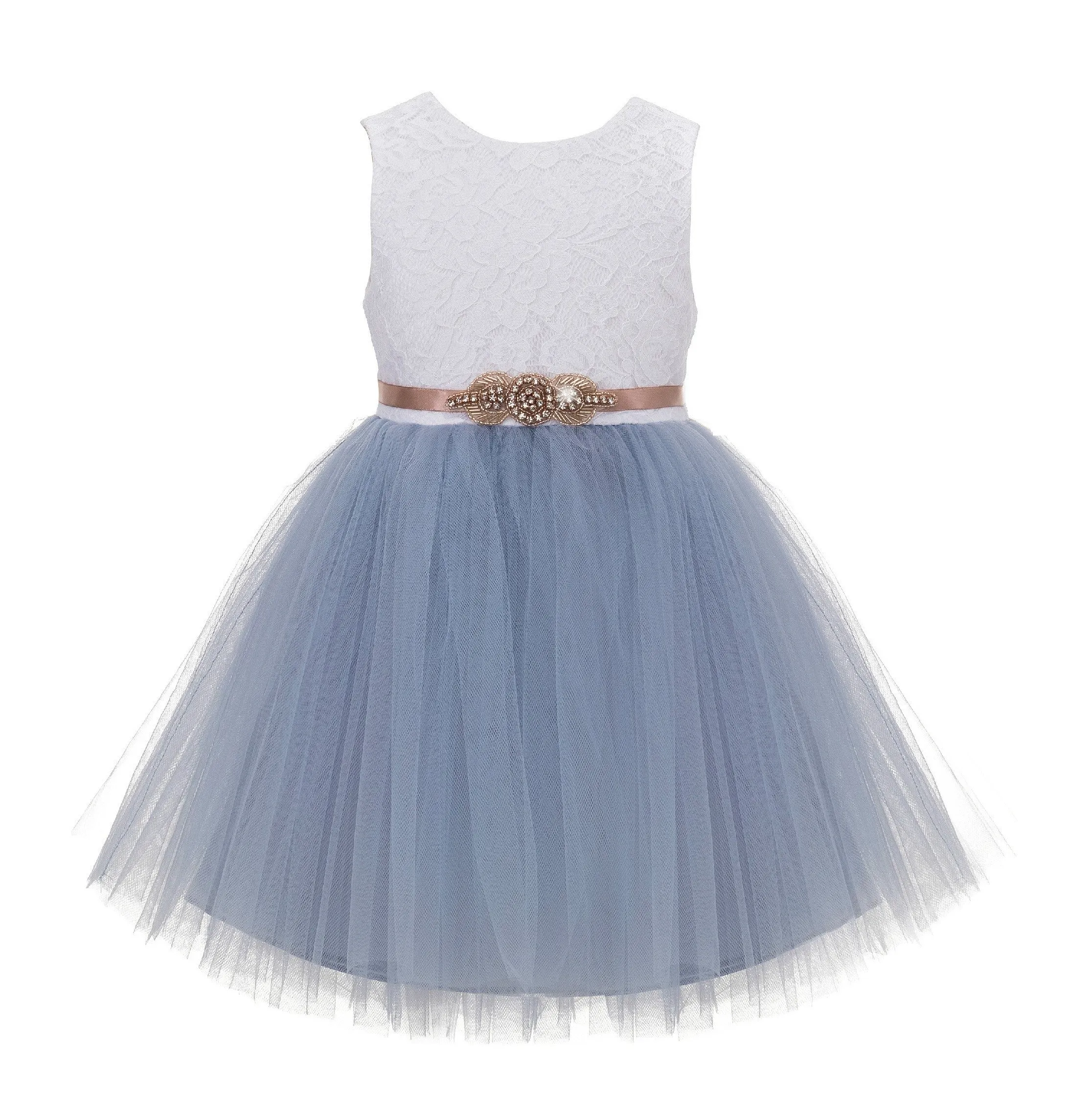 Backless V-Back Lace Flower Girl Dress Dance Recital Ceremonial Gown Formal Birthday Party 206R1