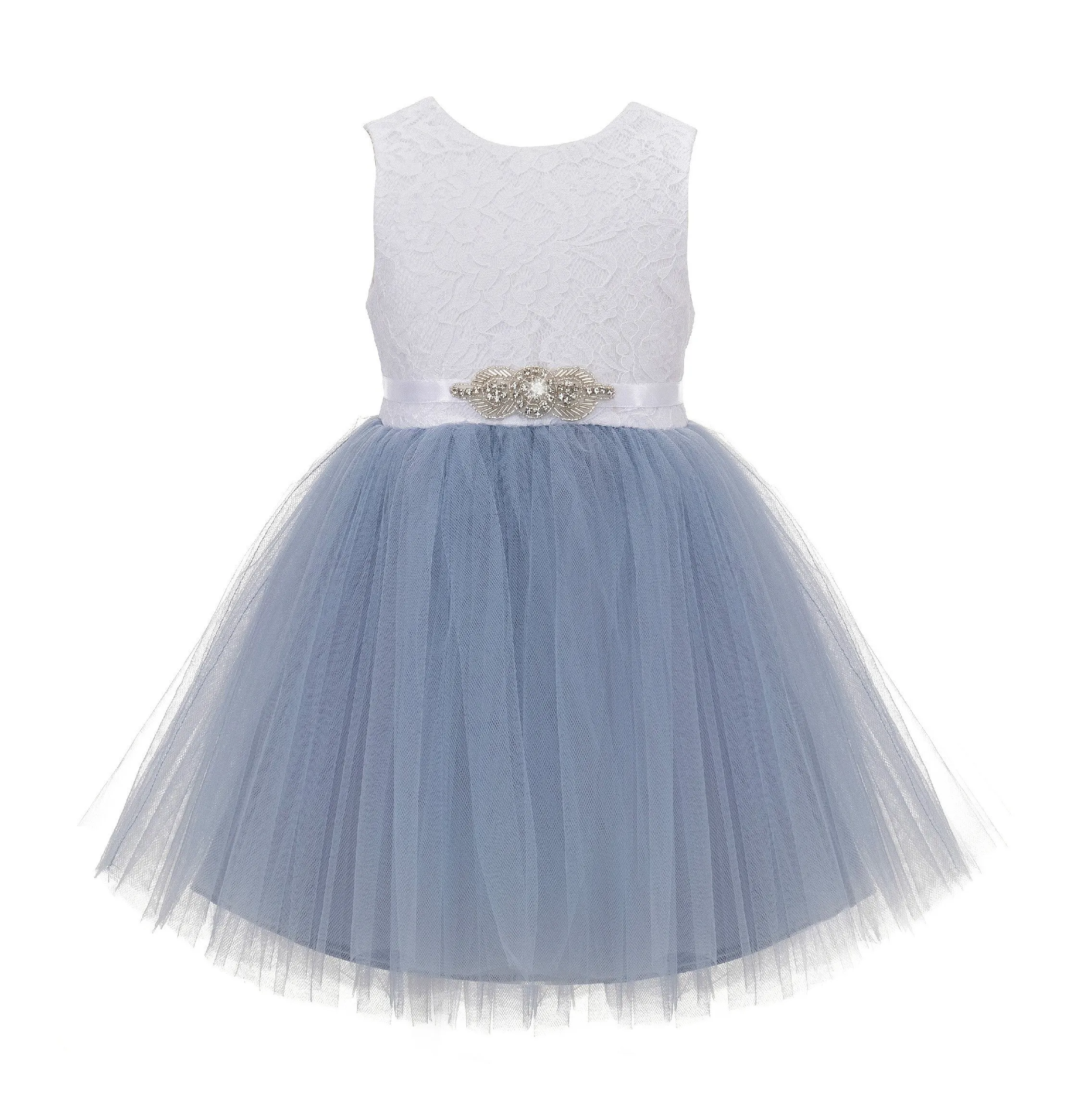 Backless V-Back Lace Flower Girl Dress Dance Recital Ceremonial Gown Formal Birthday Party 206R1