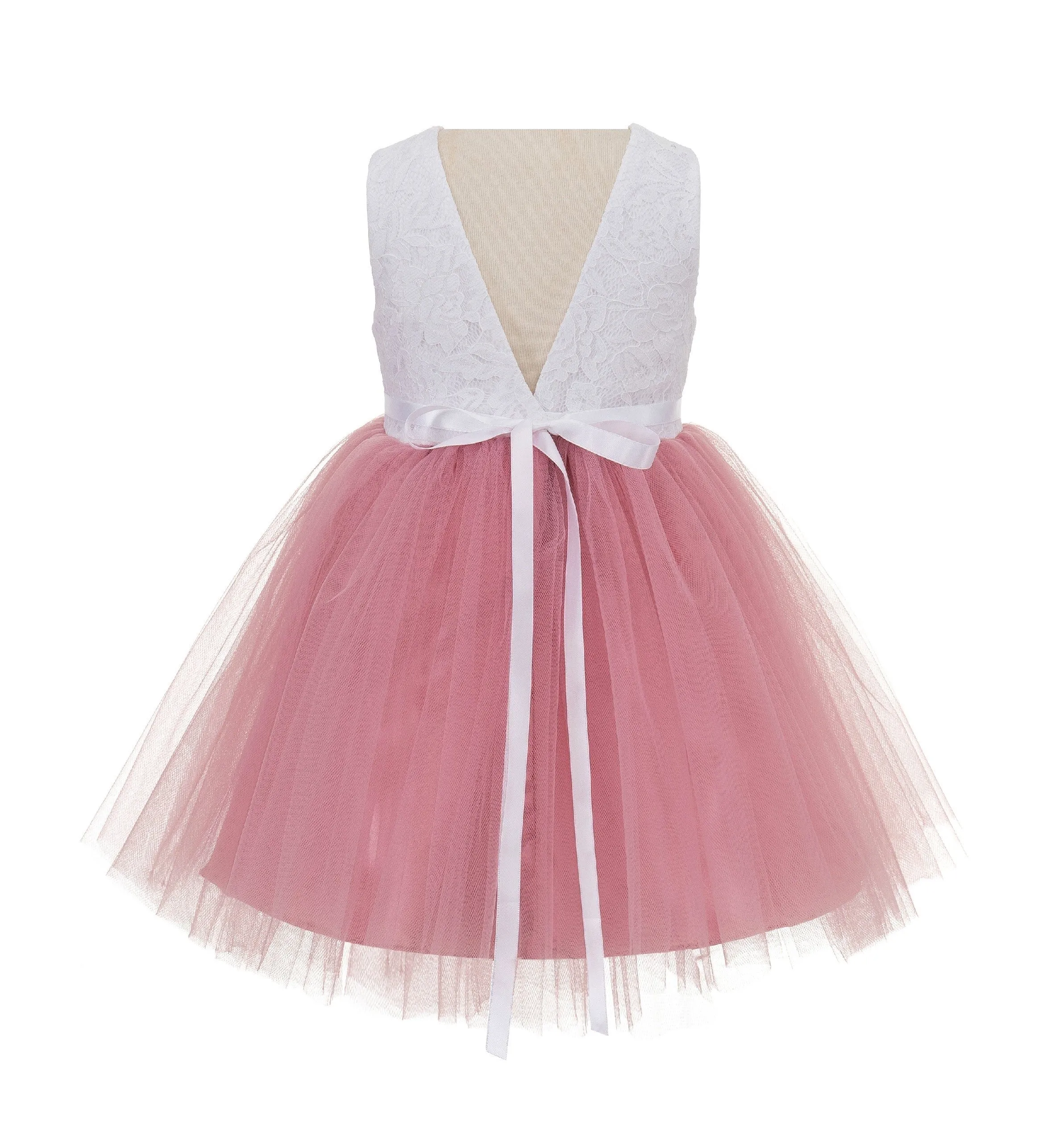 Backless V-Back Lace Flower Girl Dress Dance Recital Ceremonial Gown Formal Birthday Party 206R1