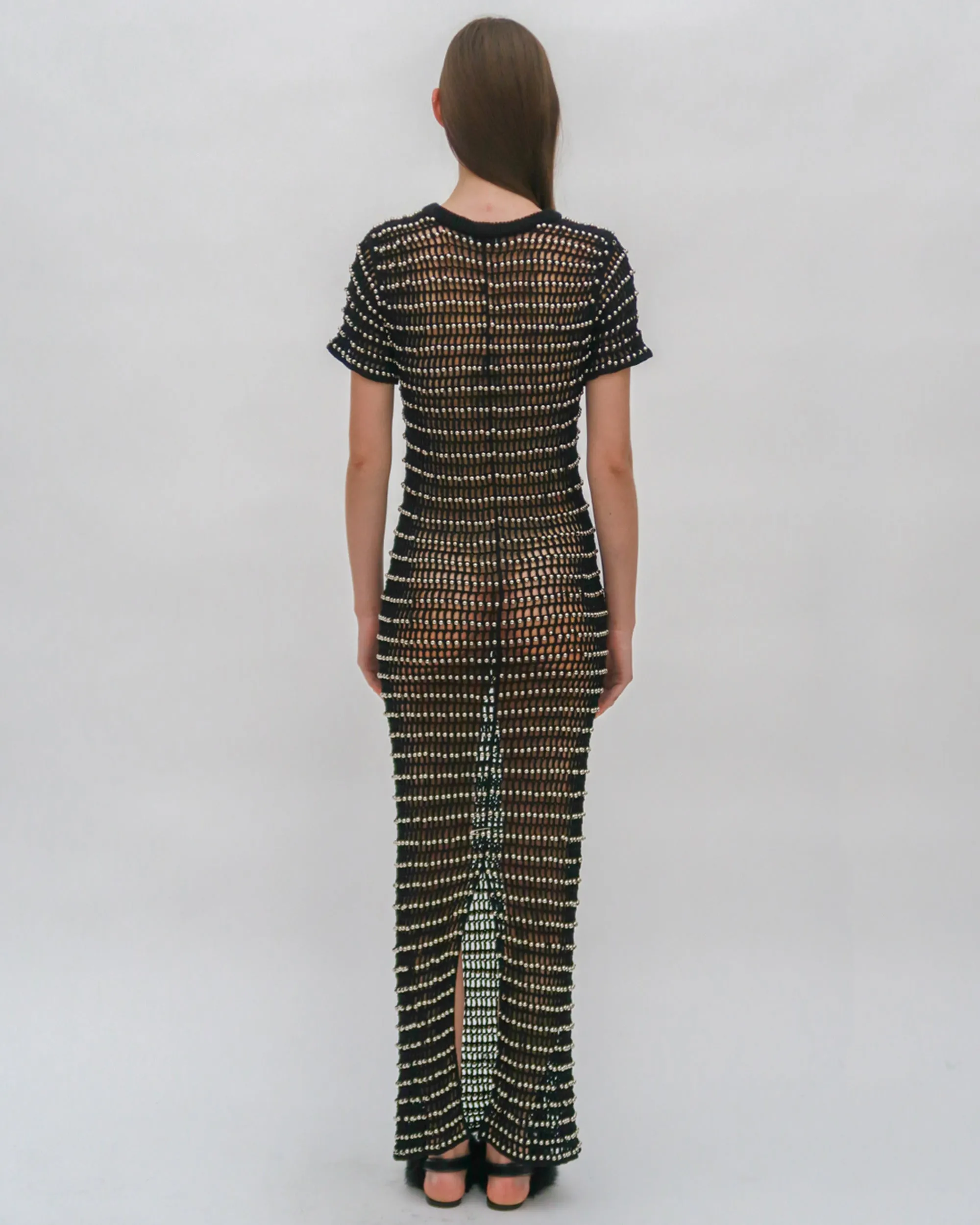 BEADED CROCHET SHORT SLEEVE DRESS