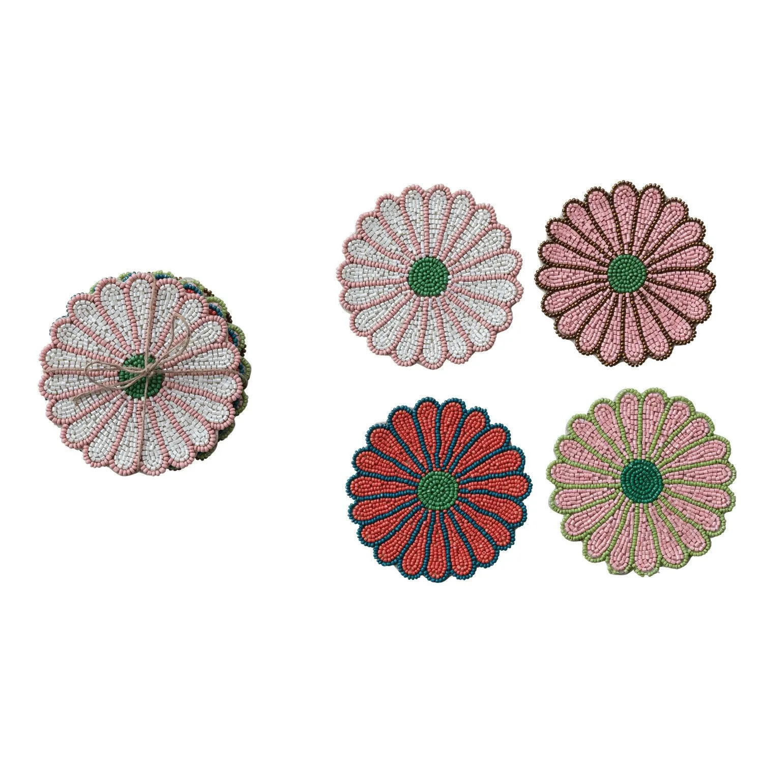 Beaded Flower Coasters - Set of 4