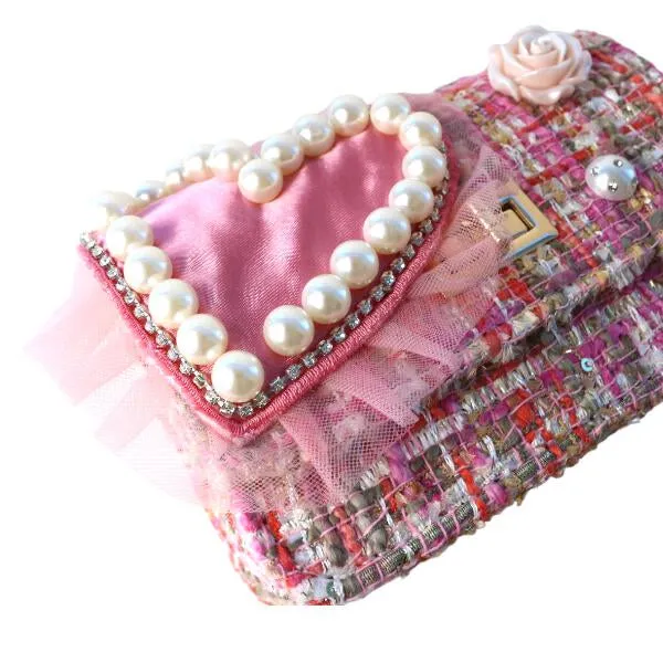 Big Heart Tweed Purse, Pink