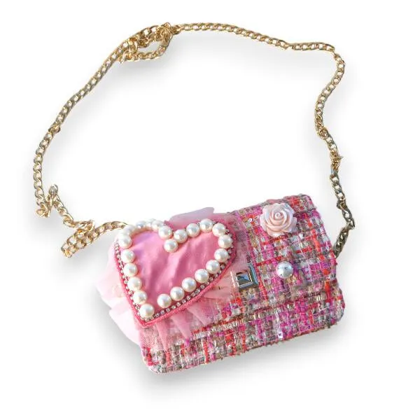 Big Heart Tweed Purse, Pink