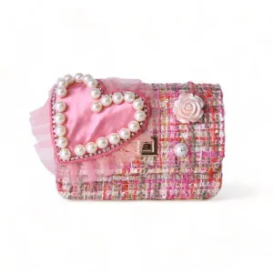 Big Heart Tweed Purse, Pink