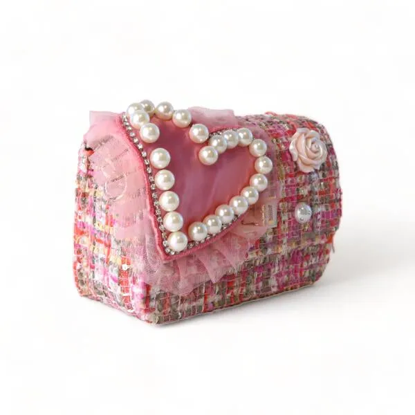 Big Heart Tweed Purse, Pink