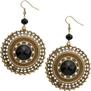 Black Beaded Gold Cutout Earrings