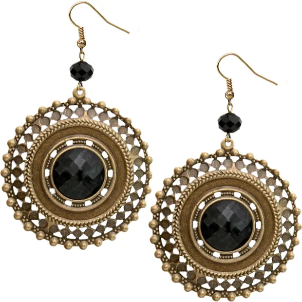 Black Beaded Gold Cutout Earrings