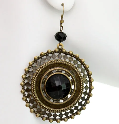Black Beaded Gold Cutout Earrings