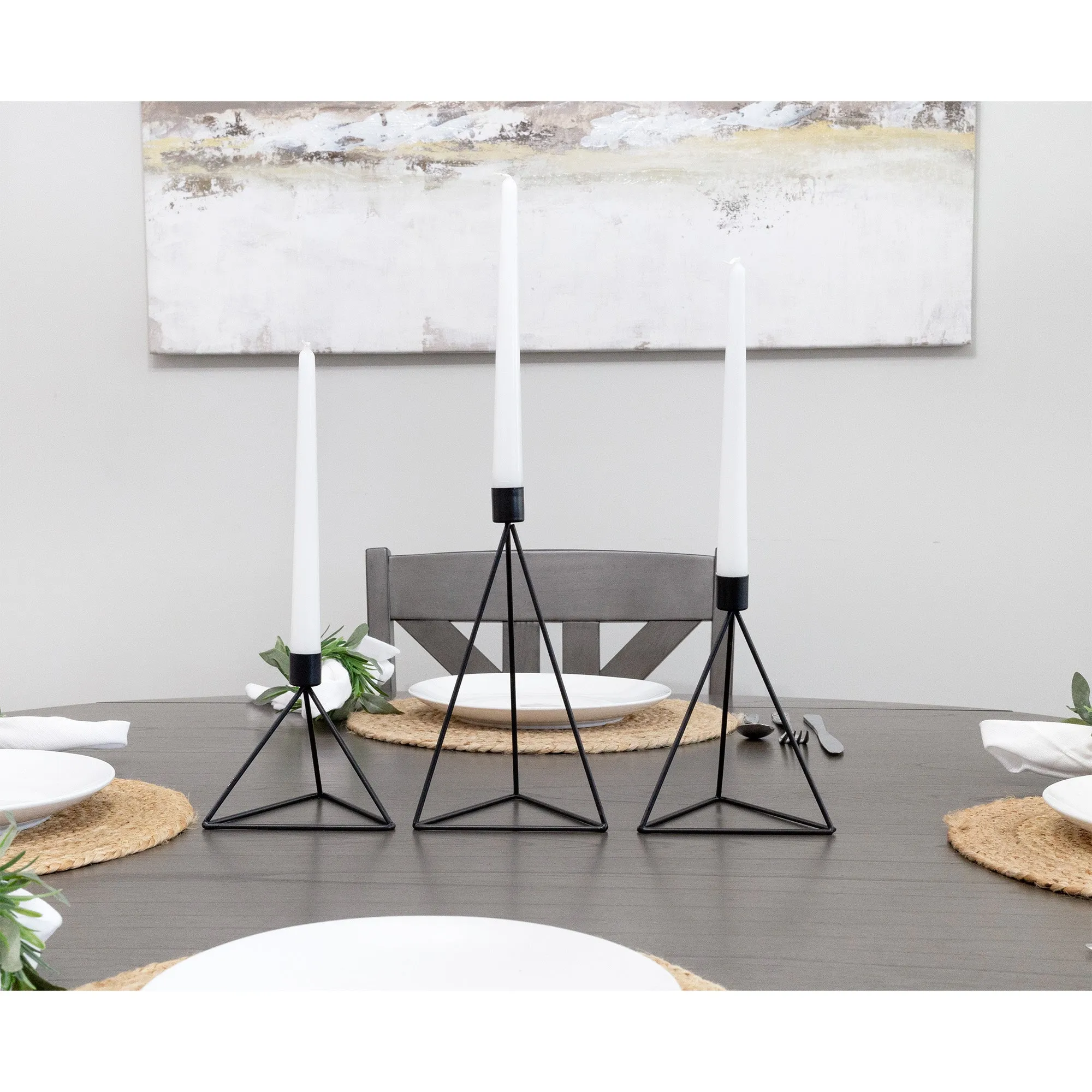 Black Geometric Candlestick Holders (Set of 3)