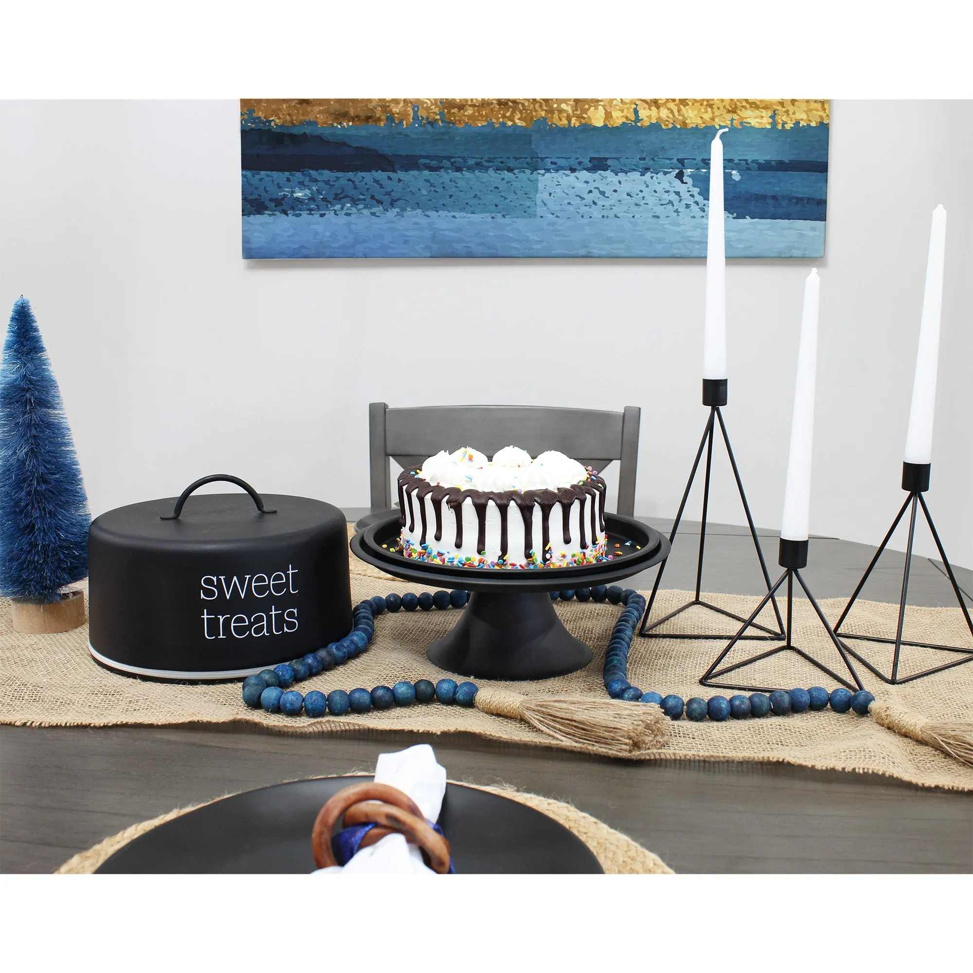 Black Geometric Candlestick Holders (Set of 3)