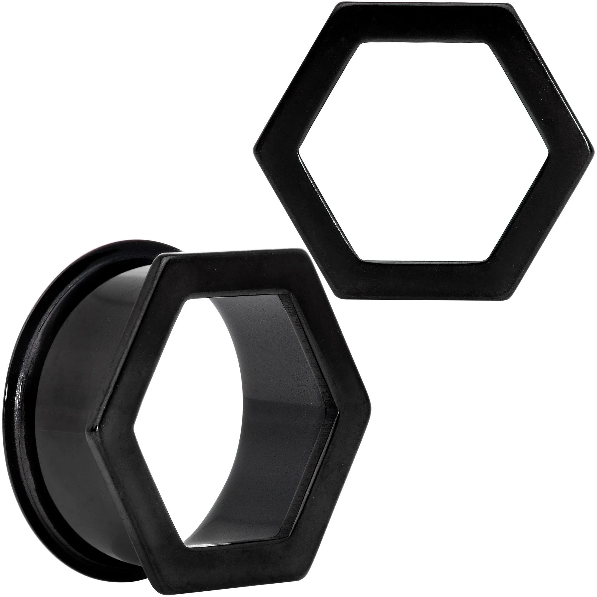 Black Geometric Hexagon Double Flare Tunnel Plug Set 3mm to 25mm