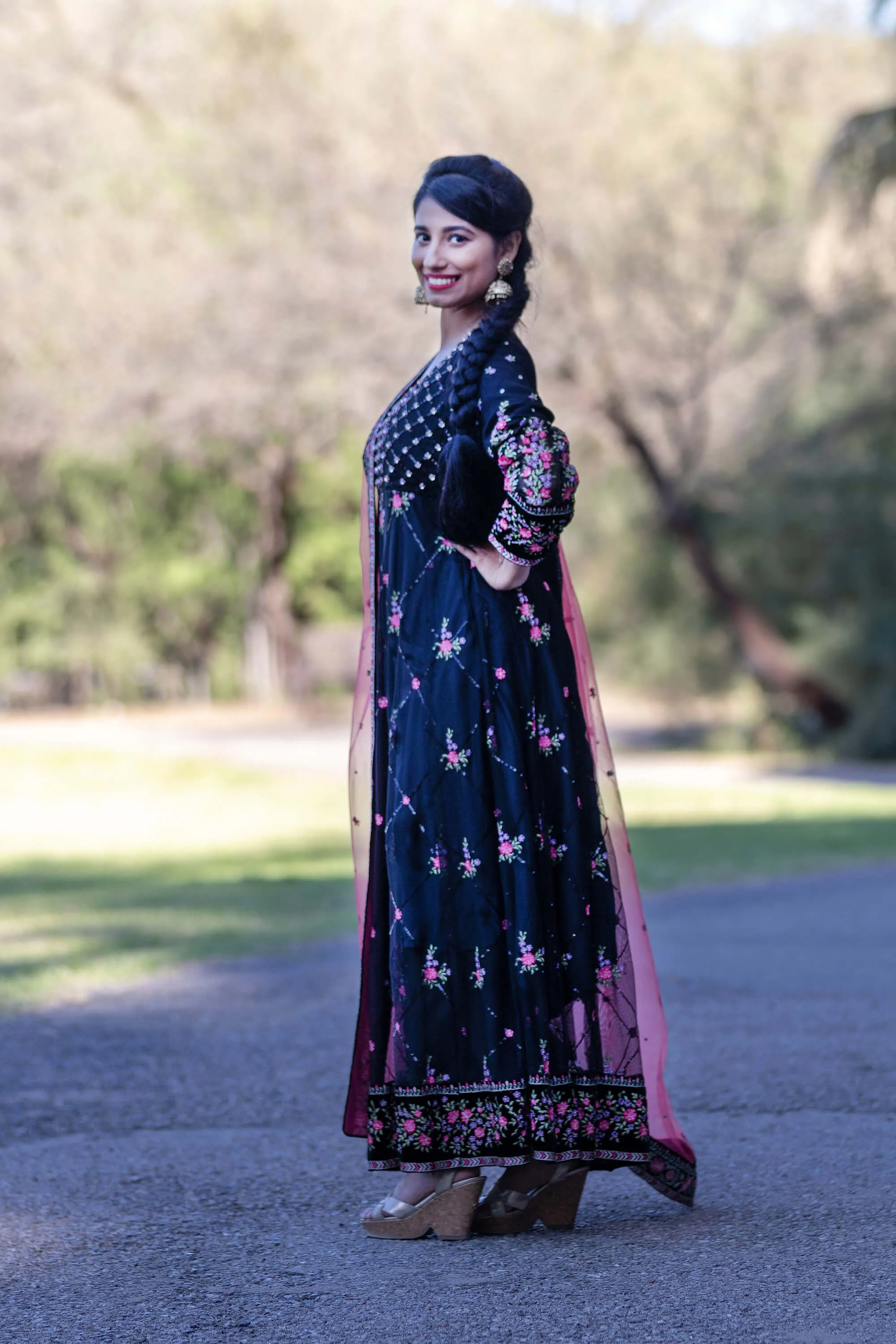 Black Net Embroidered Dress-Anarkali