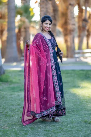 Black Net Embroidered Dress-Anarkali